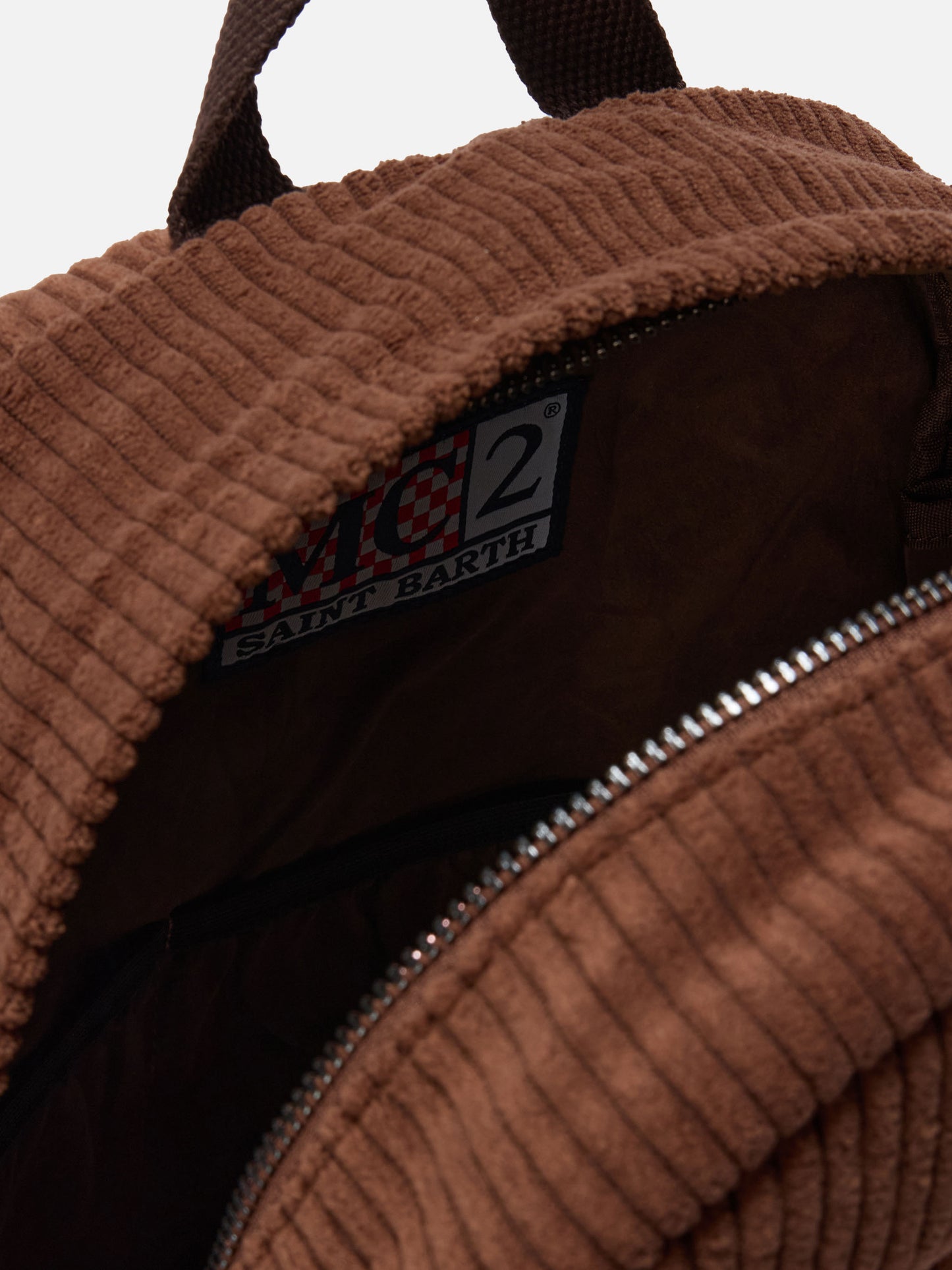 Sac à dos Cody en velours côtelé en mélange de laine marron avec détails en cuir