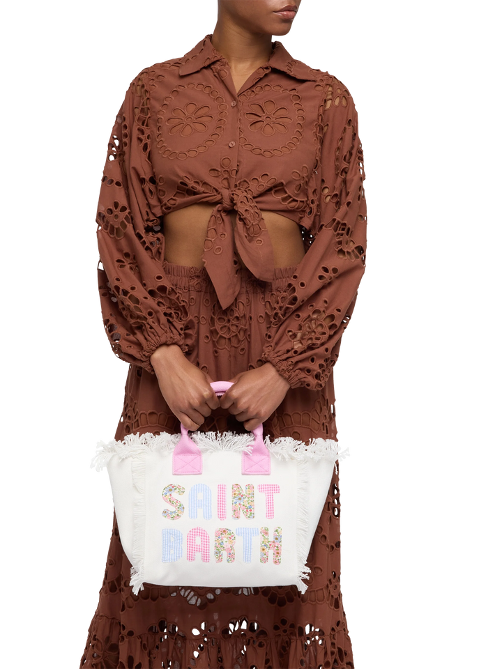 Colette cotton canvas handbag with Saint Barth patch logo - MC2 Saint Barth