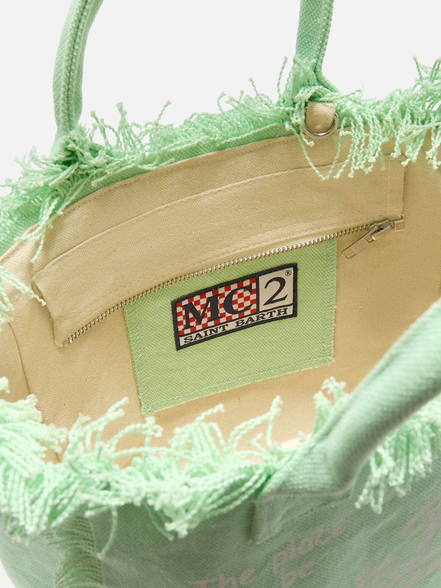 Bolso Colette de lona verde menta con flecos