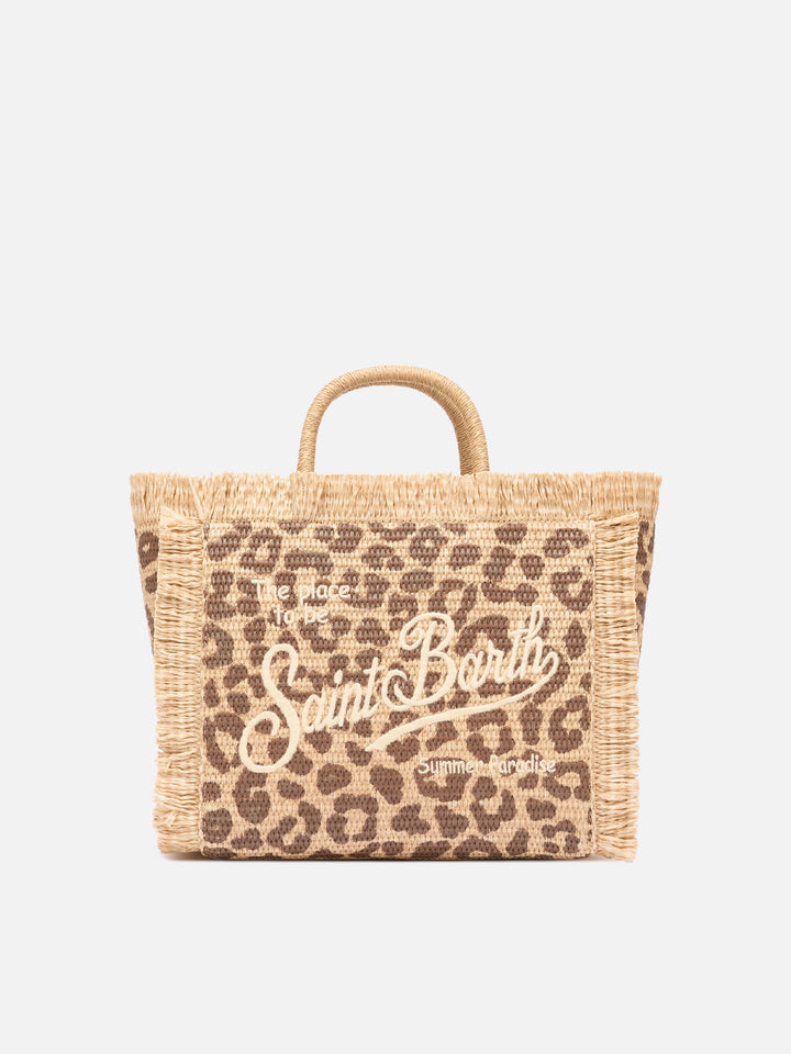Borsa Colette effetto paglia con stampa animalier