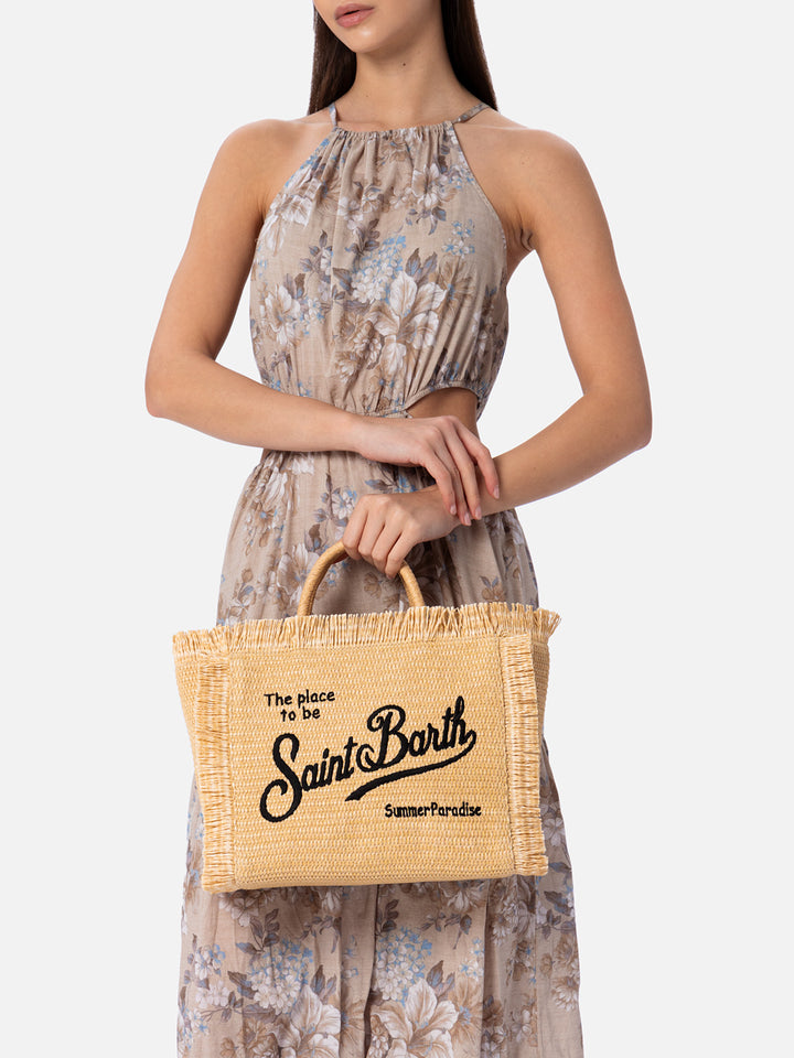 Colette Straw effect handbag with emboidered logo - MC2 Saint Barth