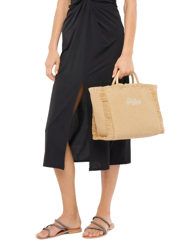 Colette Straw effect handbag with emboidered small logo - MC2 Saint Barth