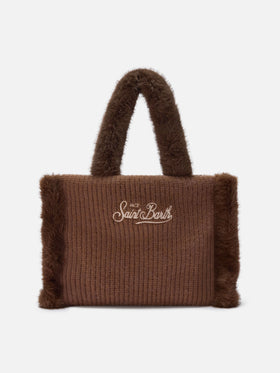 Borsa a mano Colette Shearling Rib in misto lana marrone a coste e shearling