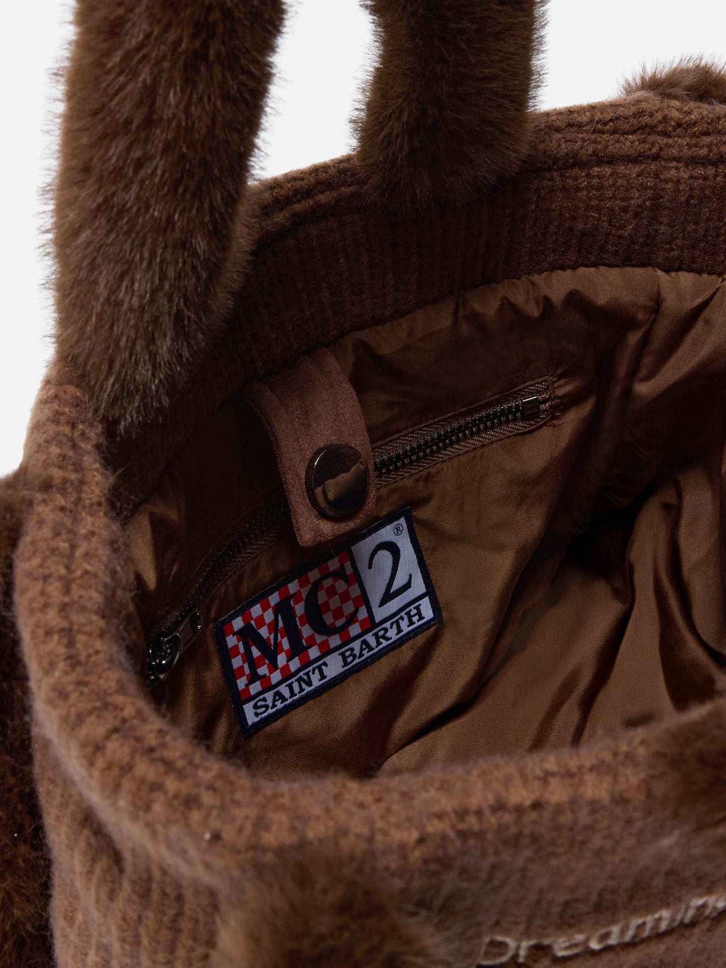 Borsa a mano Colette Shearling Rib in misto lana marrone a coste e shearling