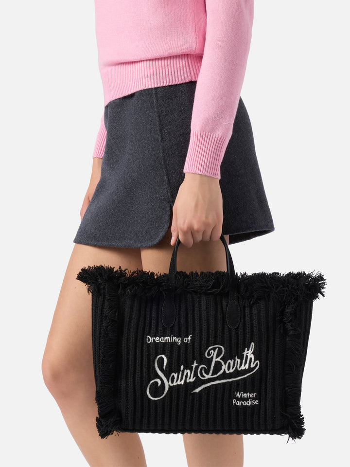 Borsa a mano Colette Wool Rib a trecce effetto lana in nero