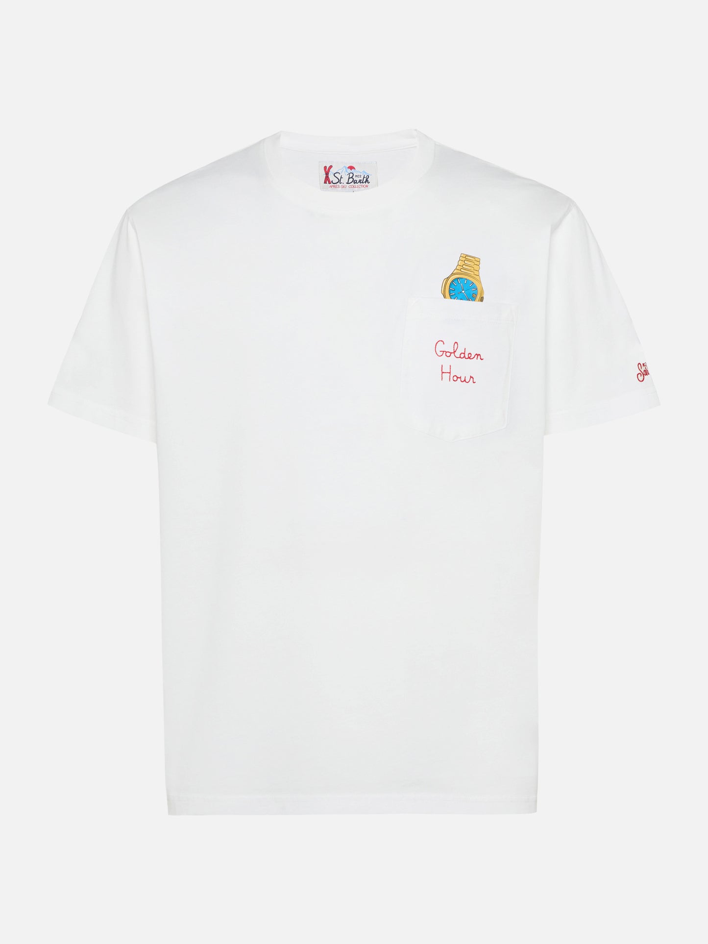 T-shirt Connor en coton blanc avec broderie de poche Golden hour