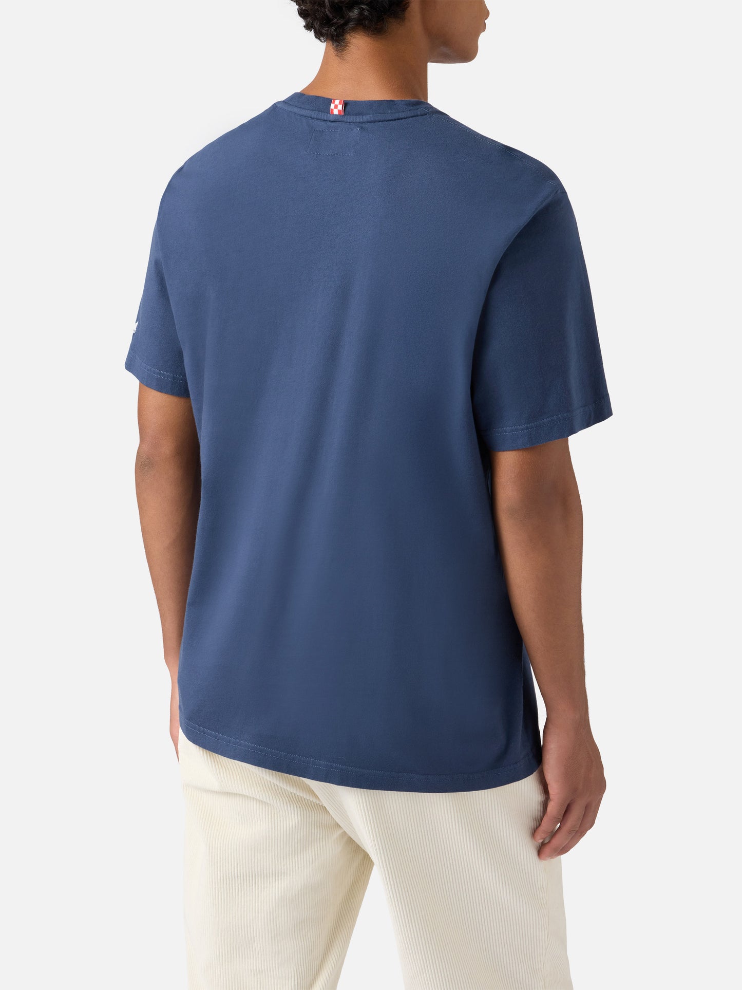 T-shirt Connor in cotone blu con ricamo sul taschino Do you want a cola?