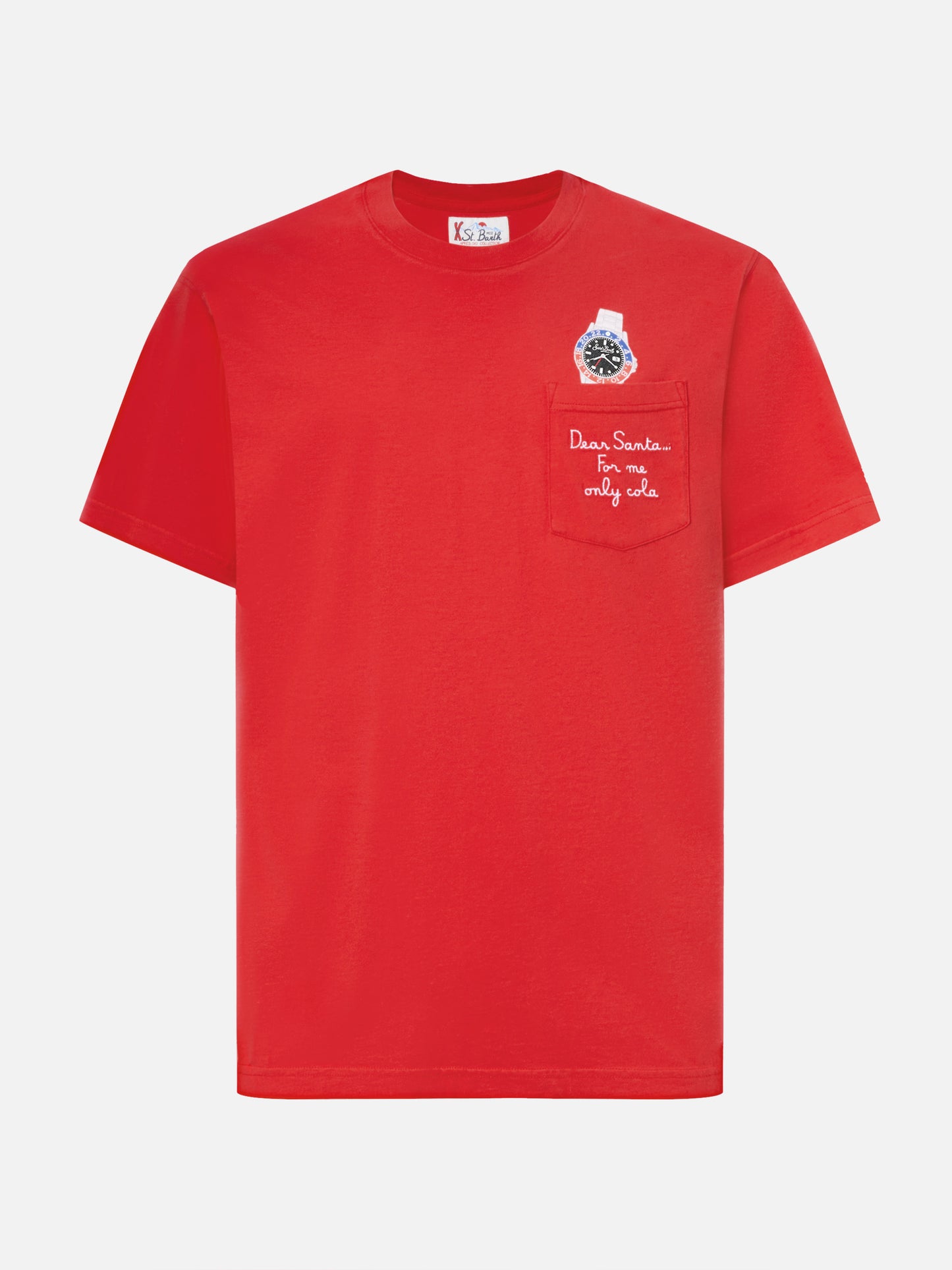 T-shirt Connor d'hiver en coton rouge avec broderie de poche Dear Santa...