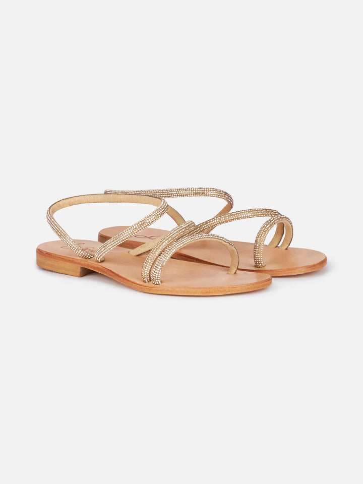Flache Sandalen Cora mit goldenen Strasssteinen