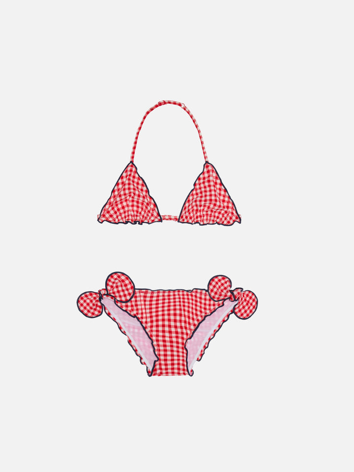 Mädchen-Triangel-Bikini mit rotem Gingham-Print