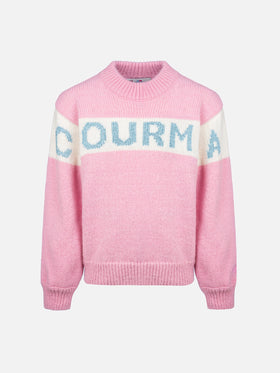 Girl pink crewneck sweater Danya with Courma lurex logo - MC2 Saint Barth