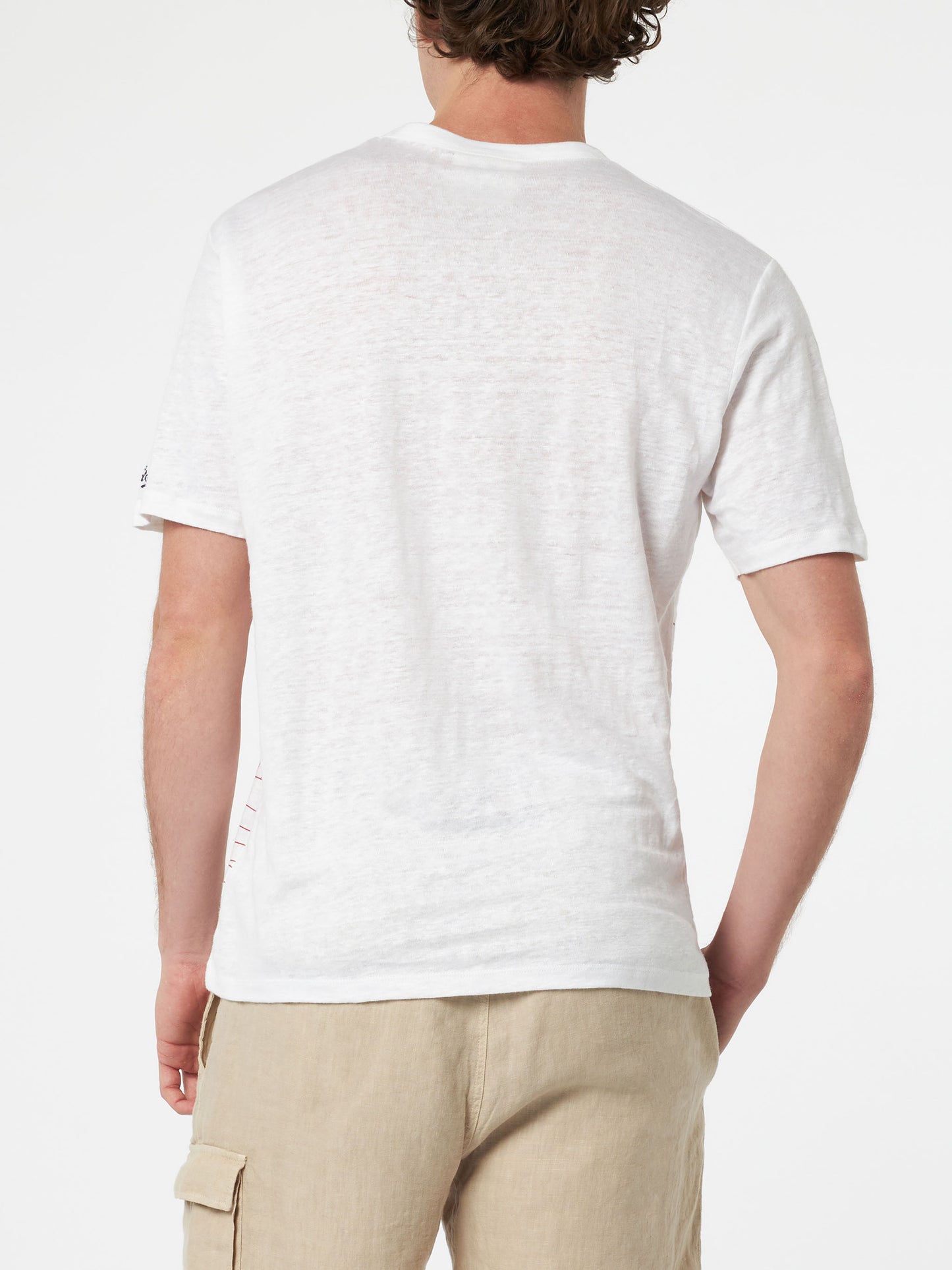 Man linen jersey t-shirt Ecstasea with Ibiza placed print and embroidered pocket - MC2 Saint Barth