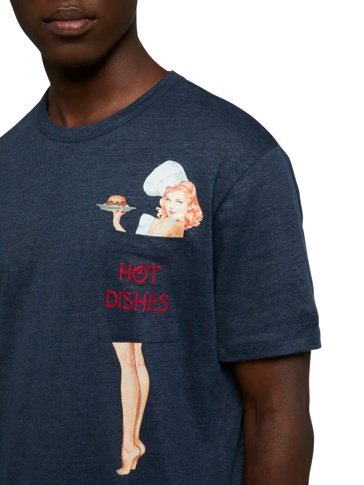 Linen jersey t-shirt Ecstasea with printed and embroidered pocket - MC2 Saint Barth