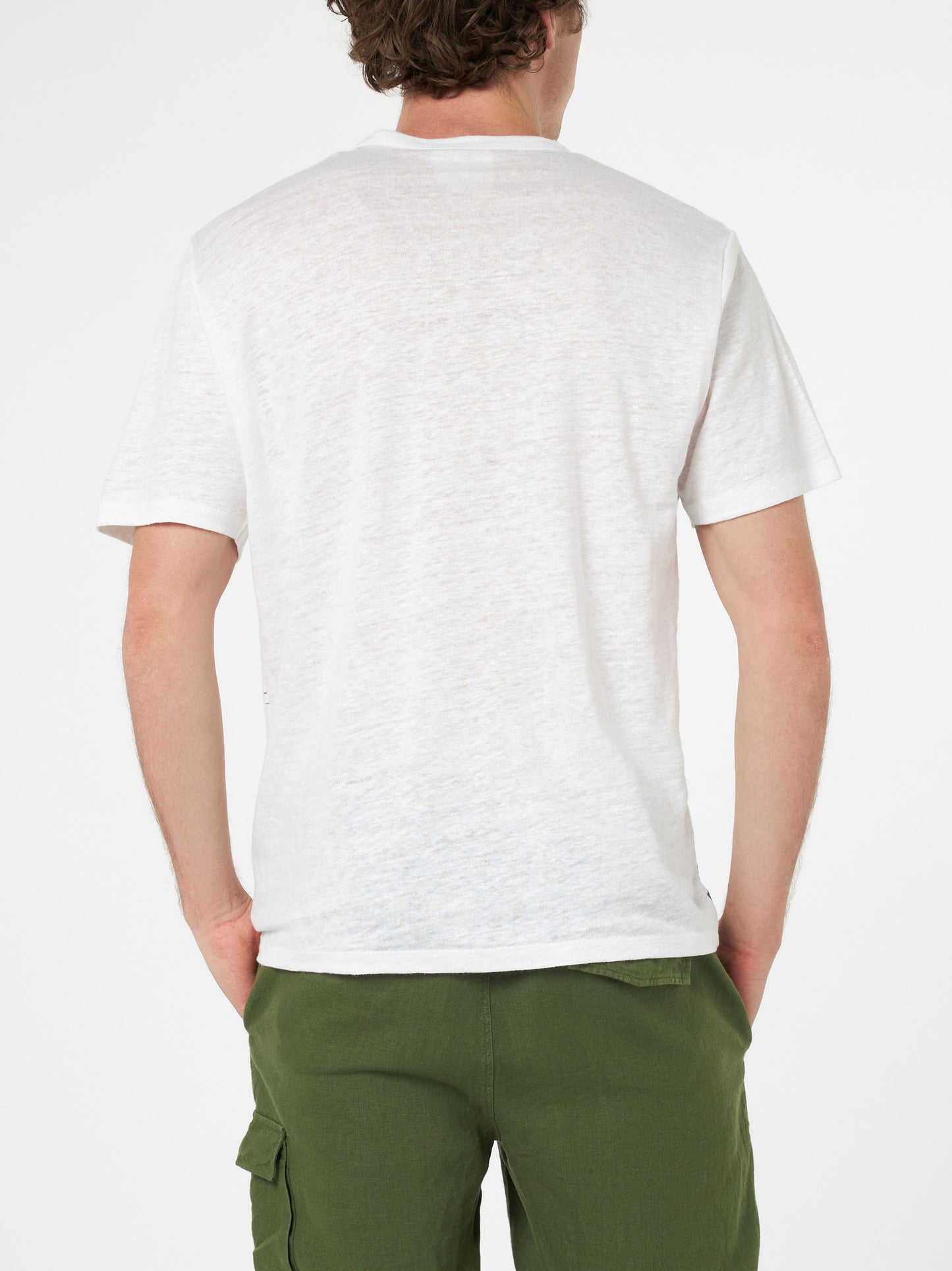 Man linen jersey t-shirt Ecstasea with Capri placed print and embroidered pocket - MC2 Saint Barth