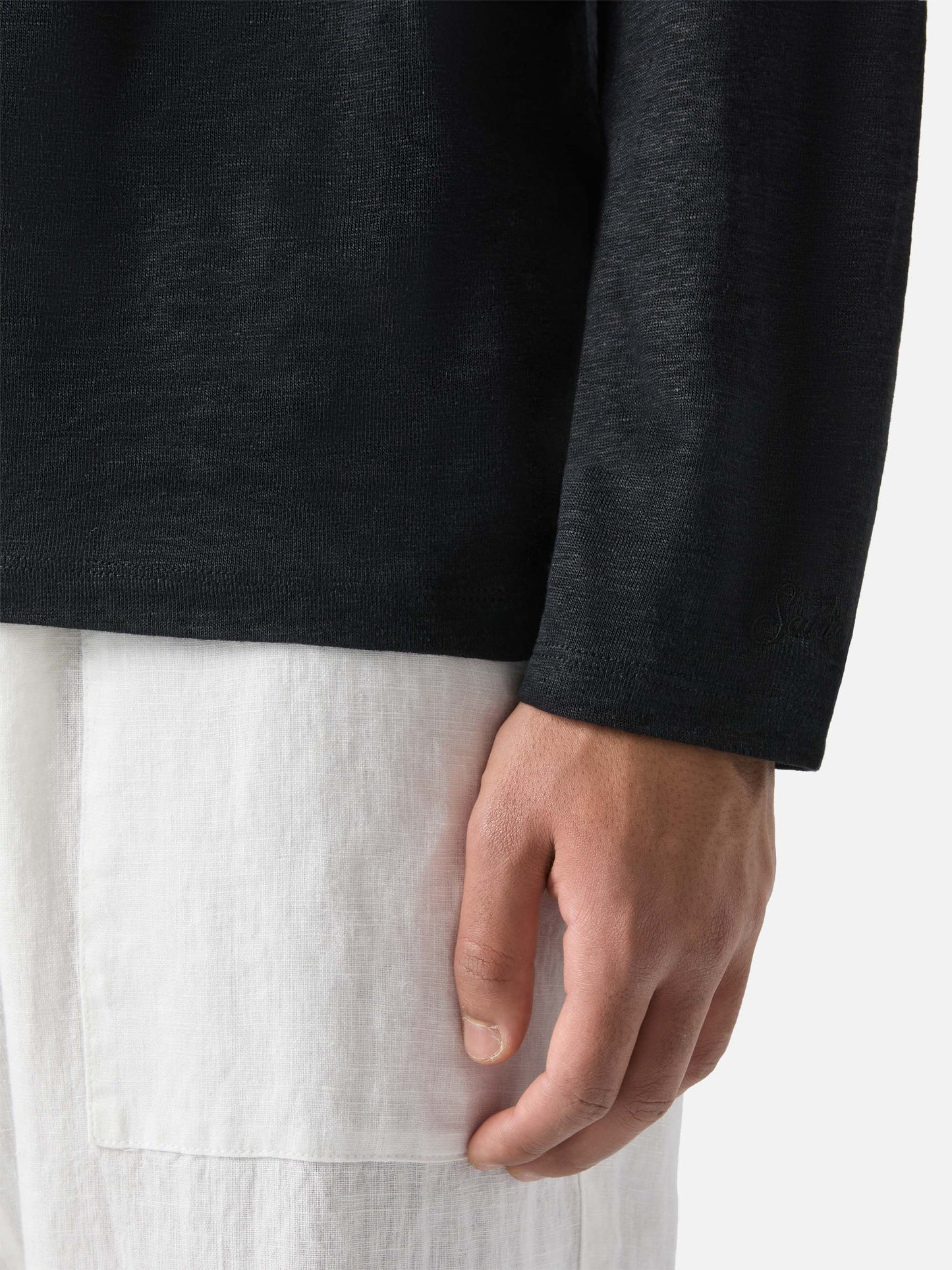 Schwarzes Herren-T-Shirt aus Leinenjersey Ecstasea mit Tasche