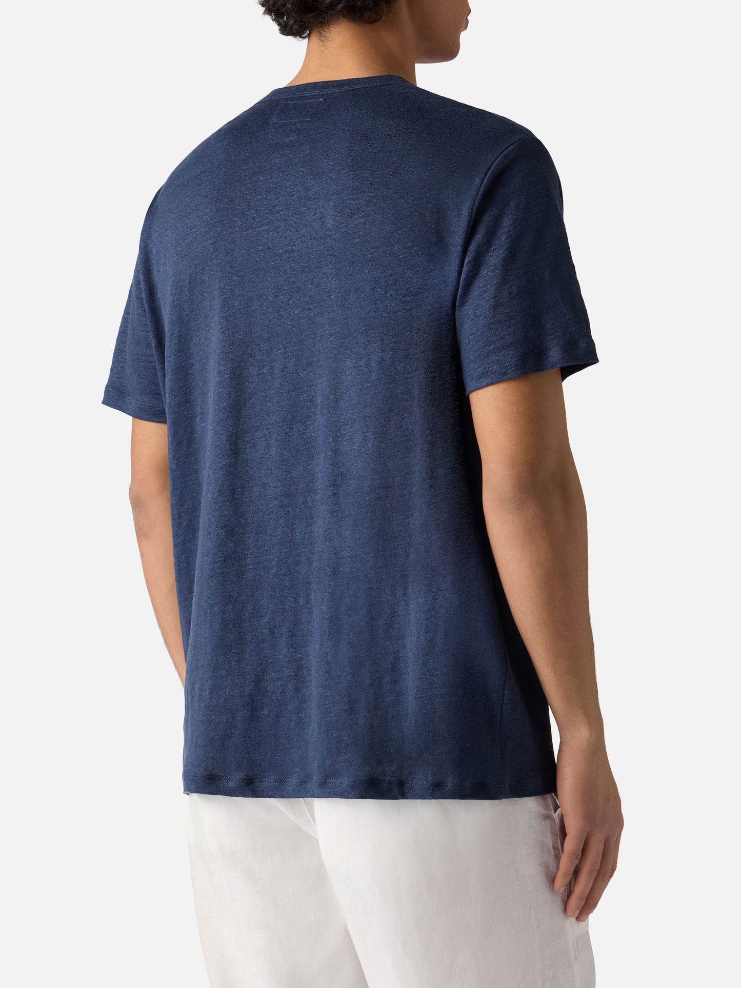 Blue Ecstasea T-Shirt aus reinem Leinen mit Logostickerei