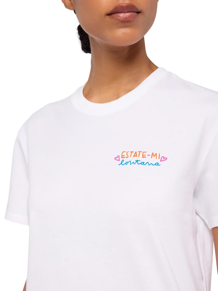 Emilie cotton t-shirt with Estate-mi Lontana embroidery | INSULTI LUMINOSI SPECIAL EDITION