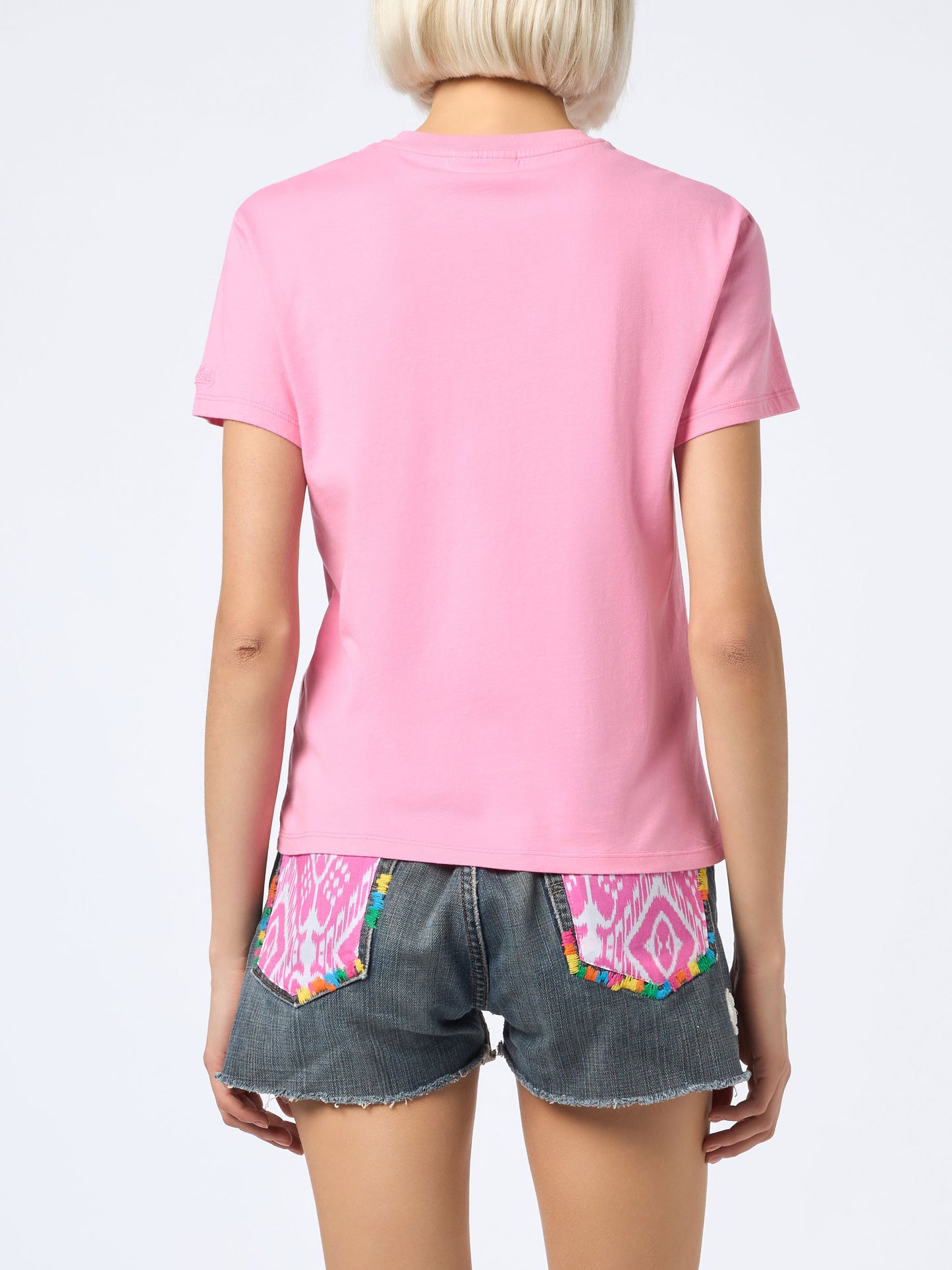 Woman cotton jersey crewneck t-shirt Emilie with Stressed but Well Dressed embroidery - MC2 Saint Barth