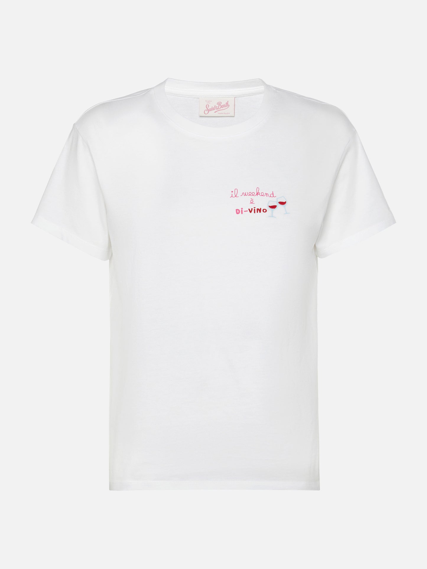 Baumwoll-T-Shirt „Emilie“ mit „Il Weekend è Di-Vino“-Stickerei