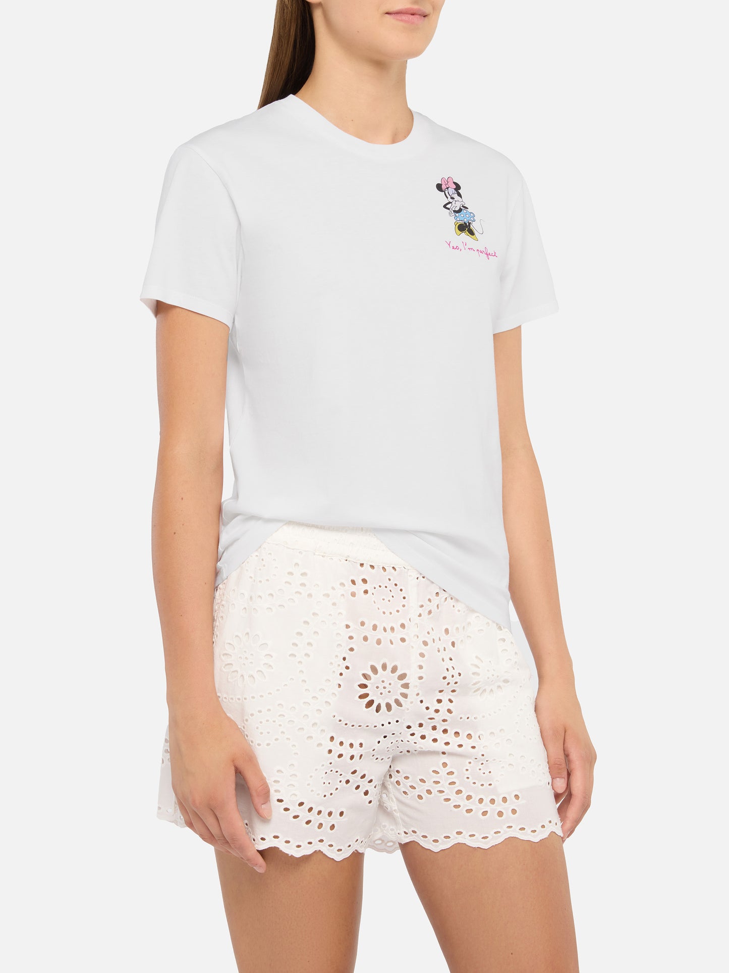Emilie cotton t-shirt with Minnie Yes, I'm perfect embroidery | DISNEY© SPECIAL EDITION