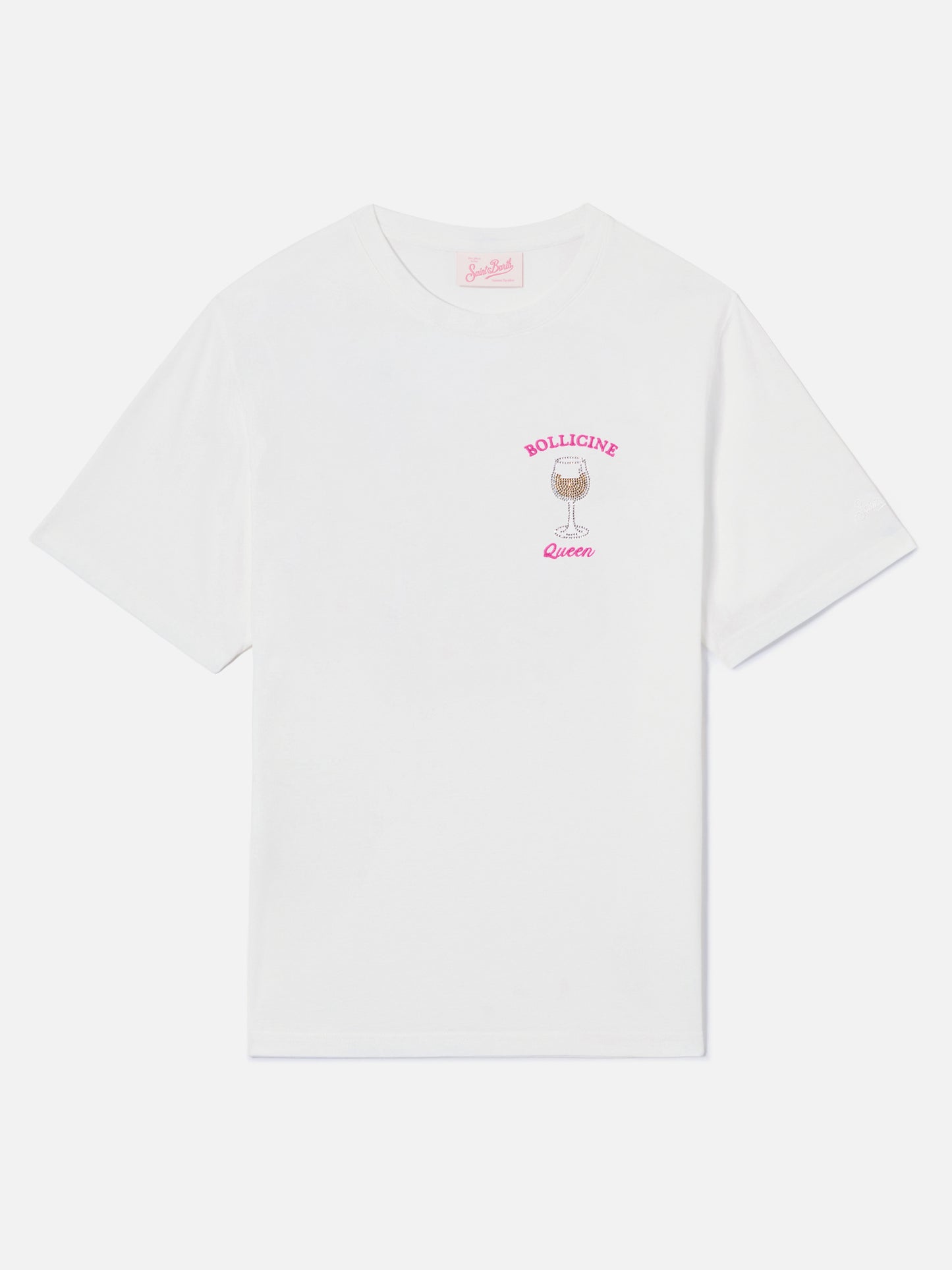 Camiseta Emilie blanca con bordado Bollicine Queen y strass