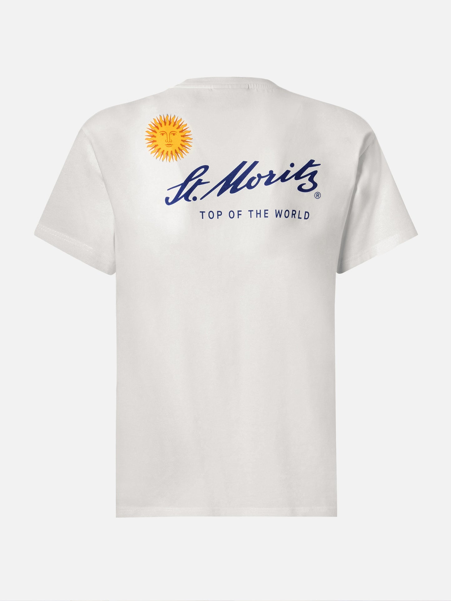 Emilie cotton T-shirt in white with St. Moritz print | ST. MORITZ TOP OF THE WORLD SPECIAL EDITION