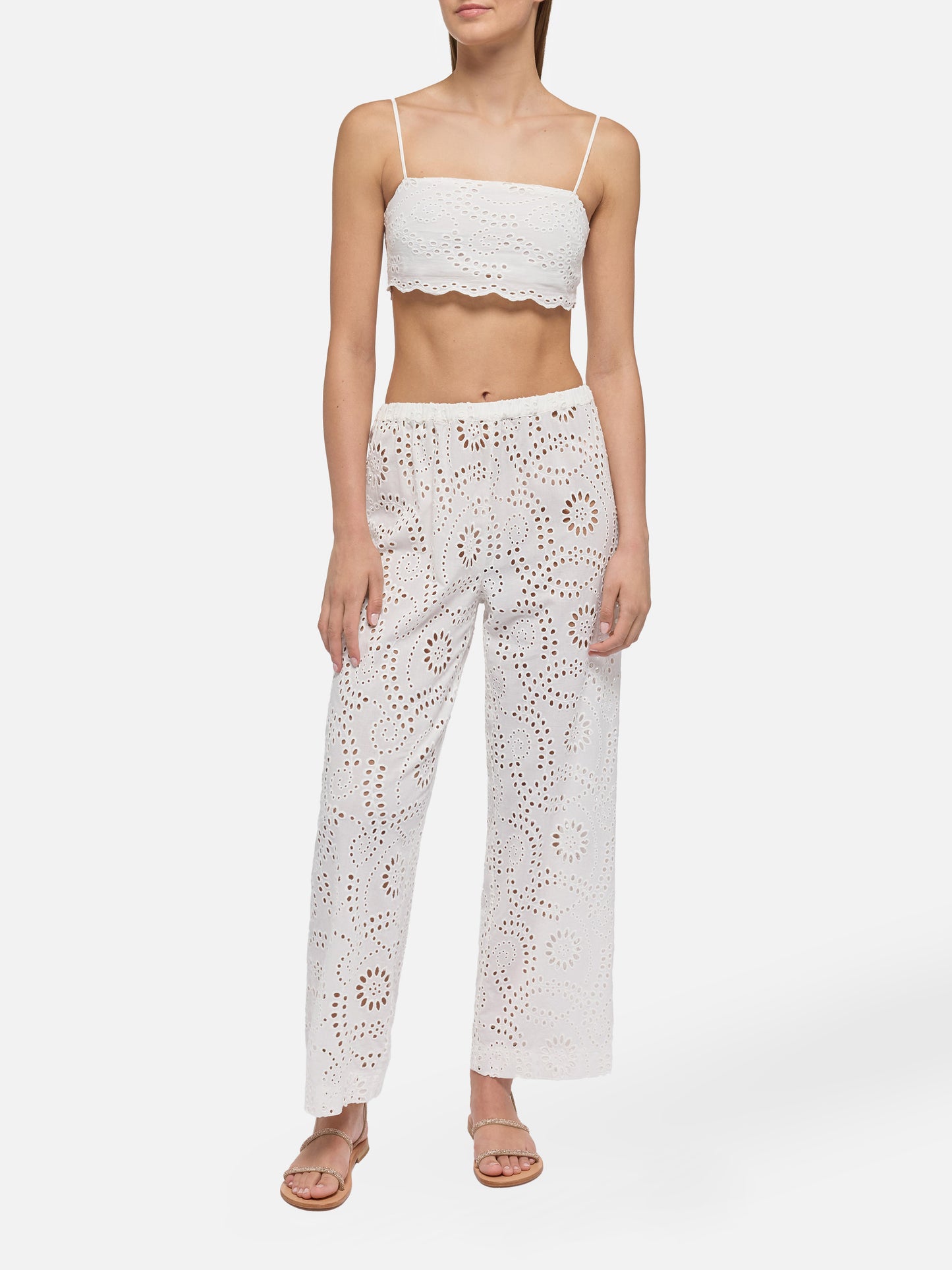Weißes Oberteil aus Sangallo-Spitze aus Florida-Baumwolle