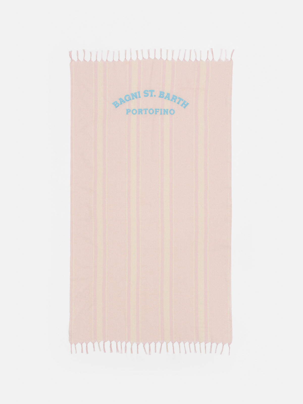 Leichtes Baumwoll-Strandtuch Fouta mit rosa Streifendruck und Stickerei