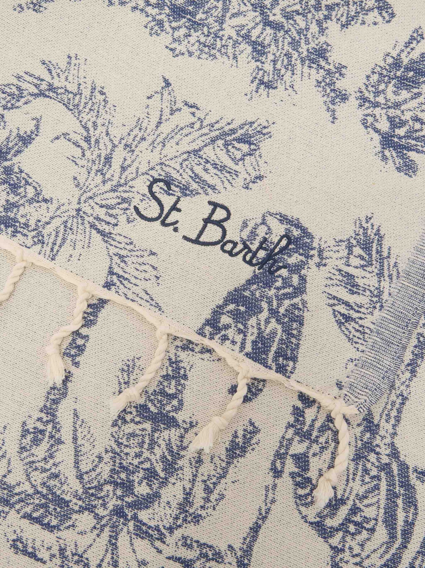 Strandtuch aus Foutas-Baumwolle mit Toile de Jouy-Jacquard