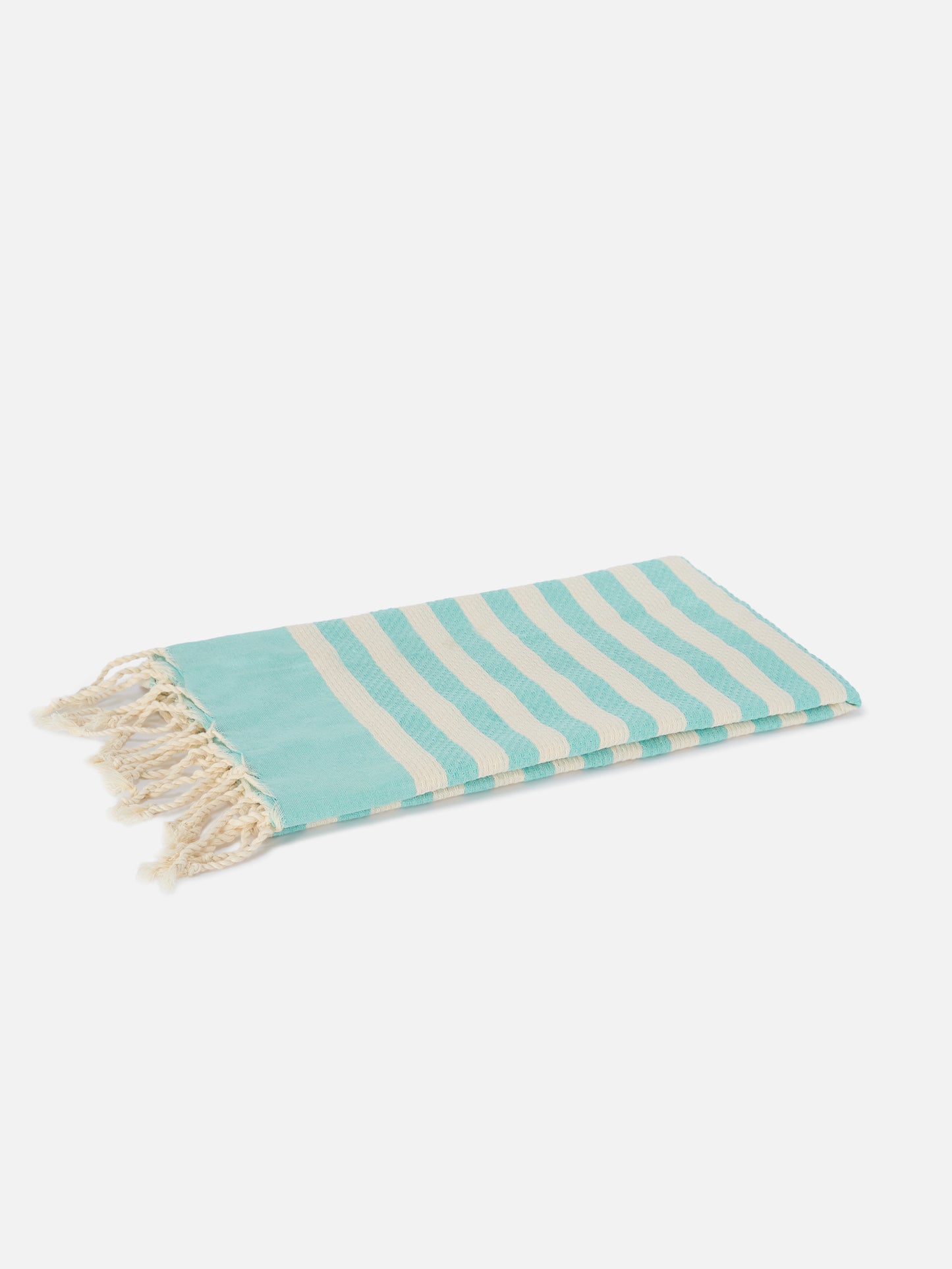 Serviette de plage fouta à rayures vert aqua et blanches