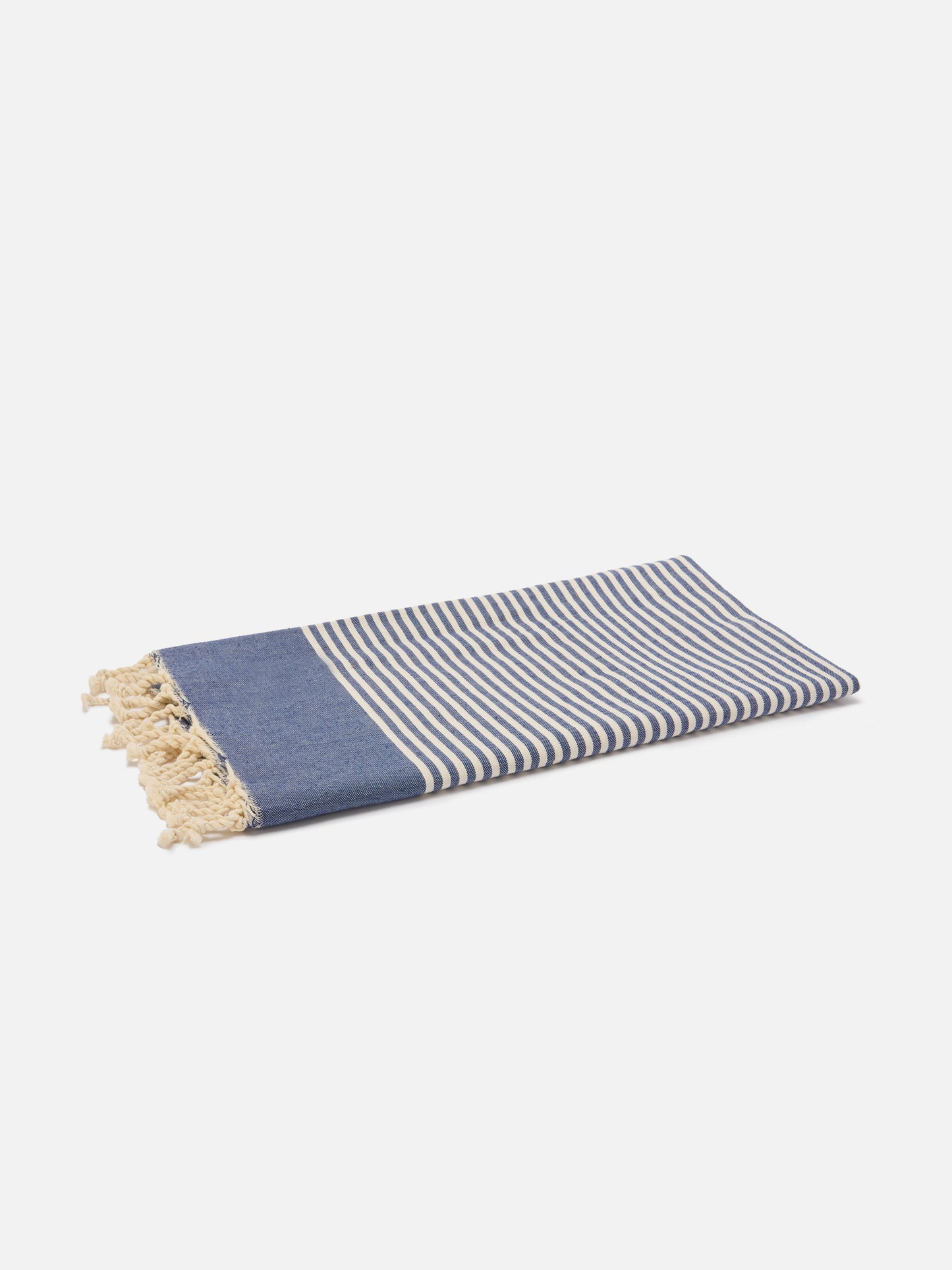 Telo mare Foutas a righe piccole blu navy e bianche