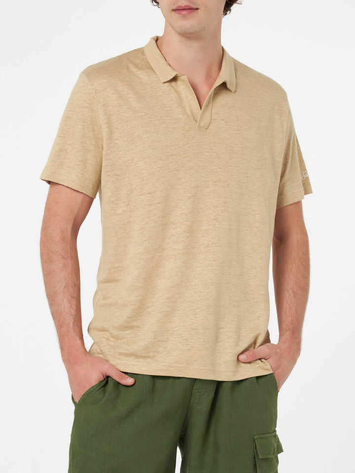 Beige linen buttonless polo shirt Fraser