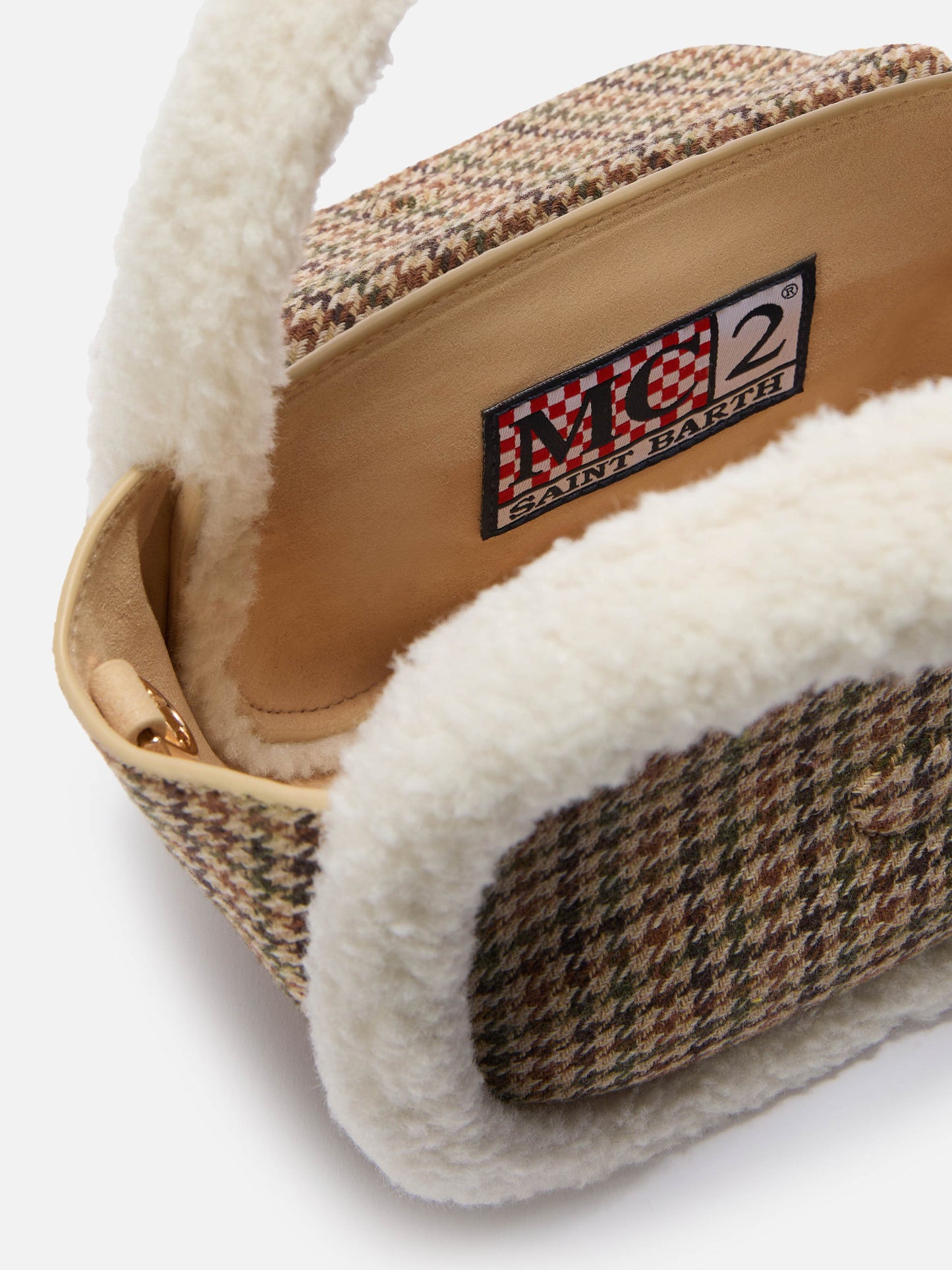 Gilda Hammelwollhandtasche aus Hahnentrittwolle und Shearling