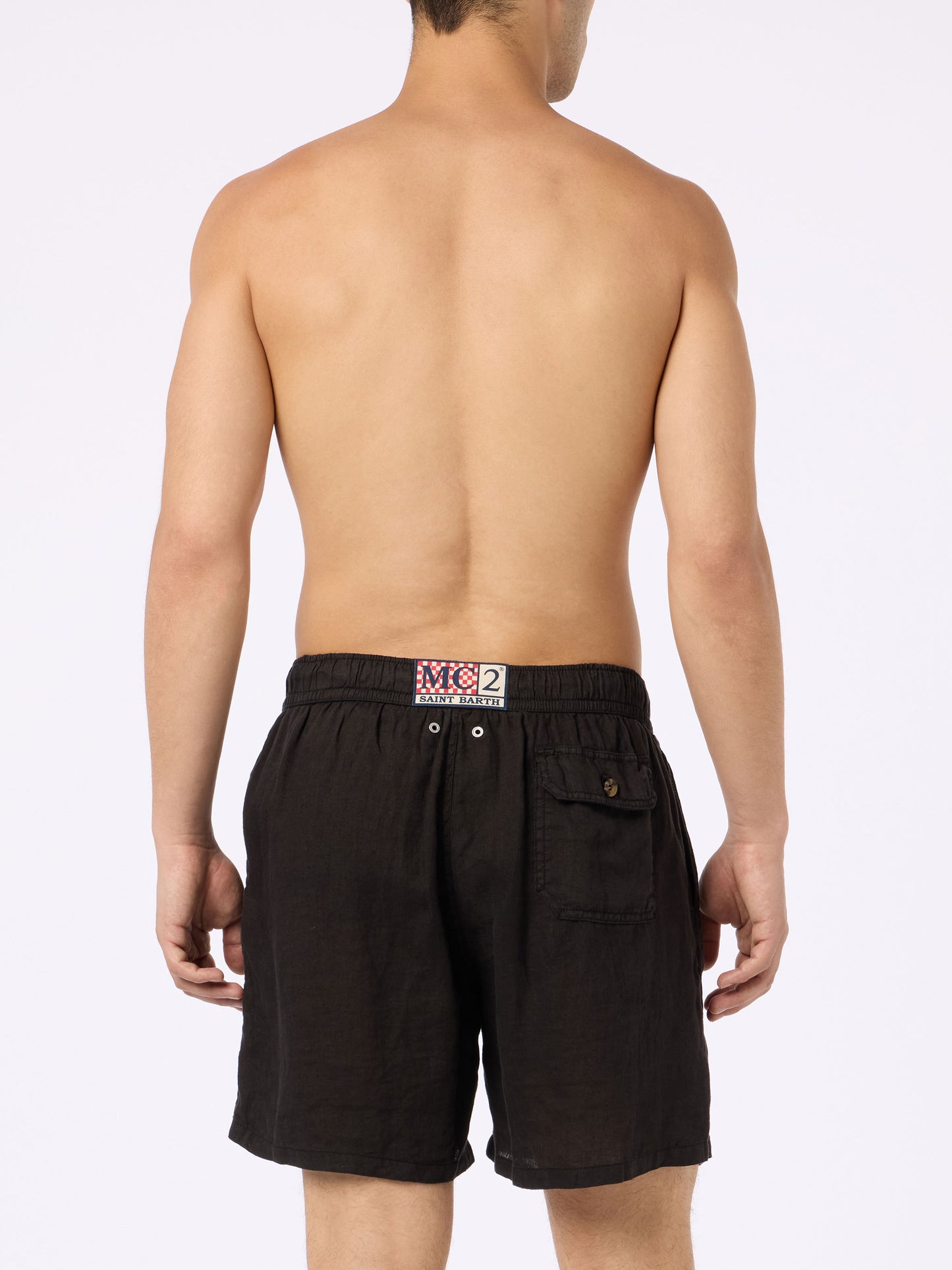 Man mid-length black linen swim-shorts Gustavia - MC2 Saint Barth