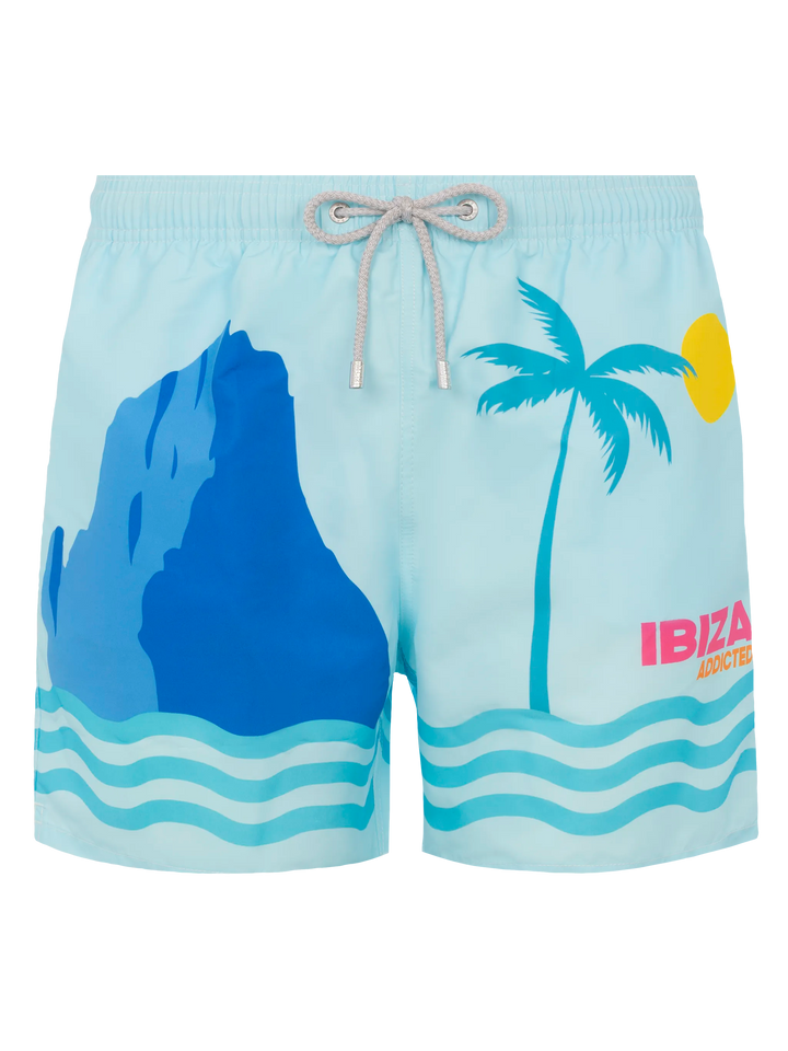 Mid-length Gustavia swim-shorts with Ibiza postcard placed print - MC2 Saint Barth