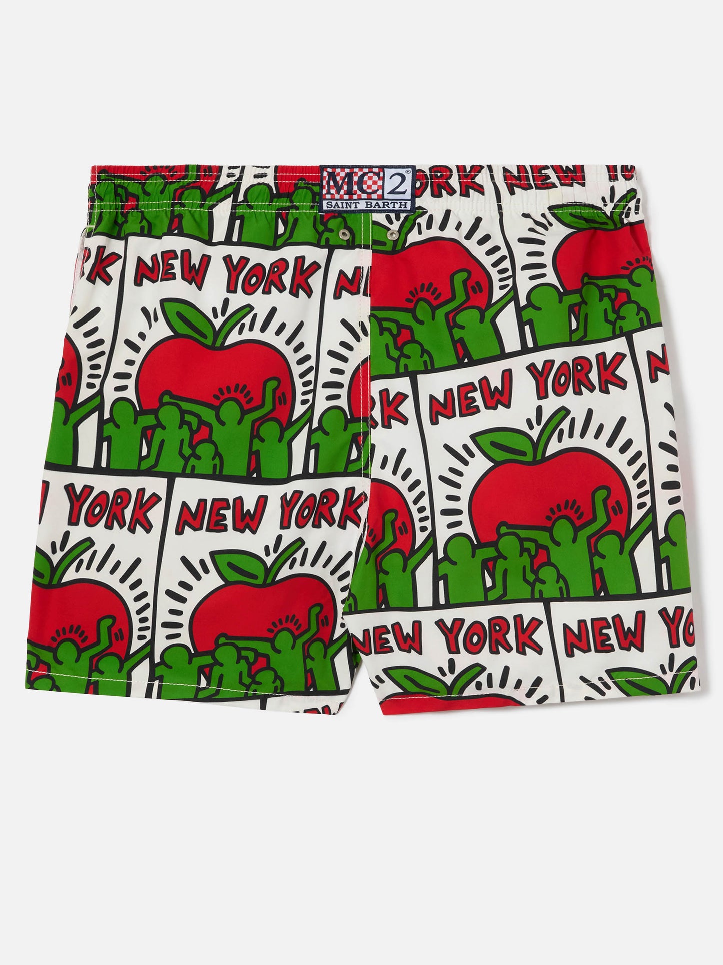 Bañador corto Gustavia blanco con estampado posicionado Keith Haring NY | Edición Especial
