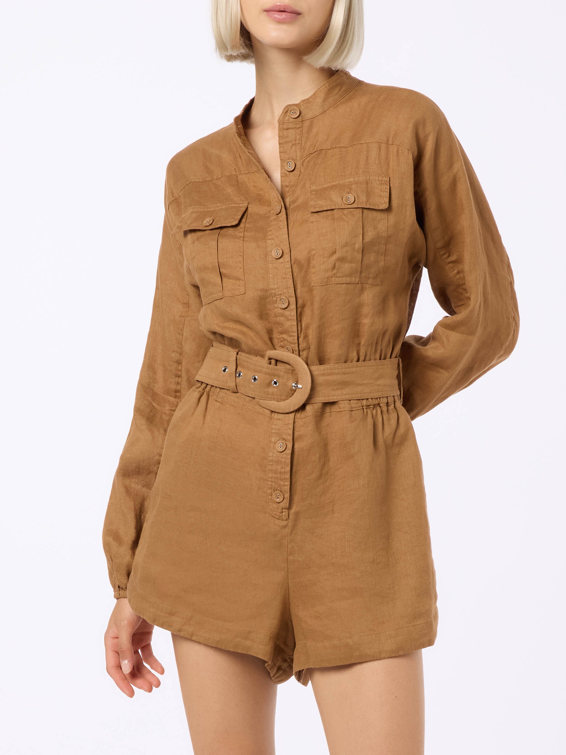 Woman camel linen playsuit Hanniel - MC2 Saint Barth