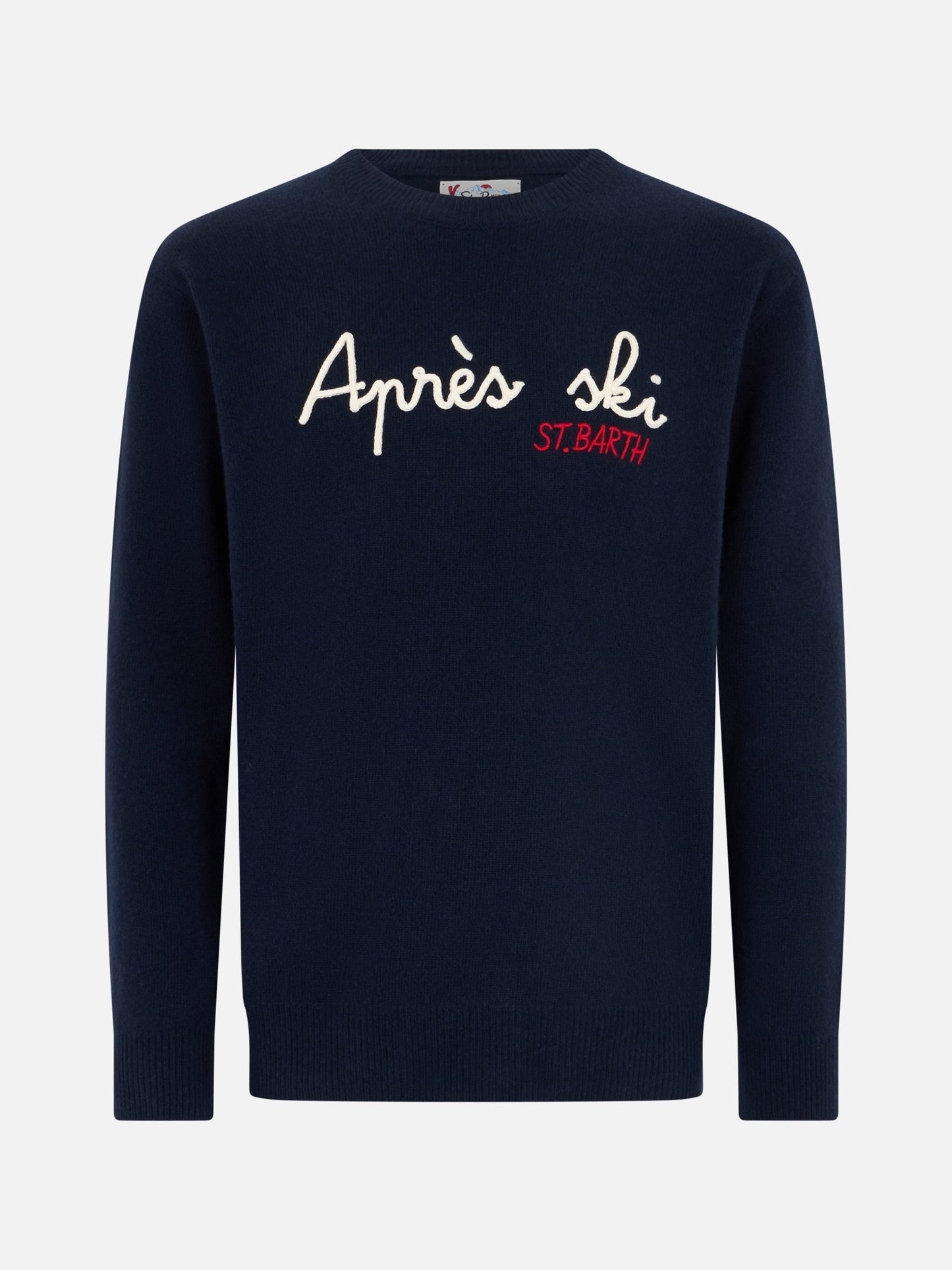 Navy blue crewneck Heron with Apres ski embroidery