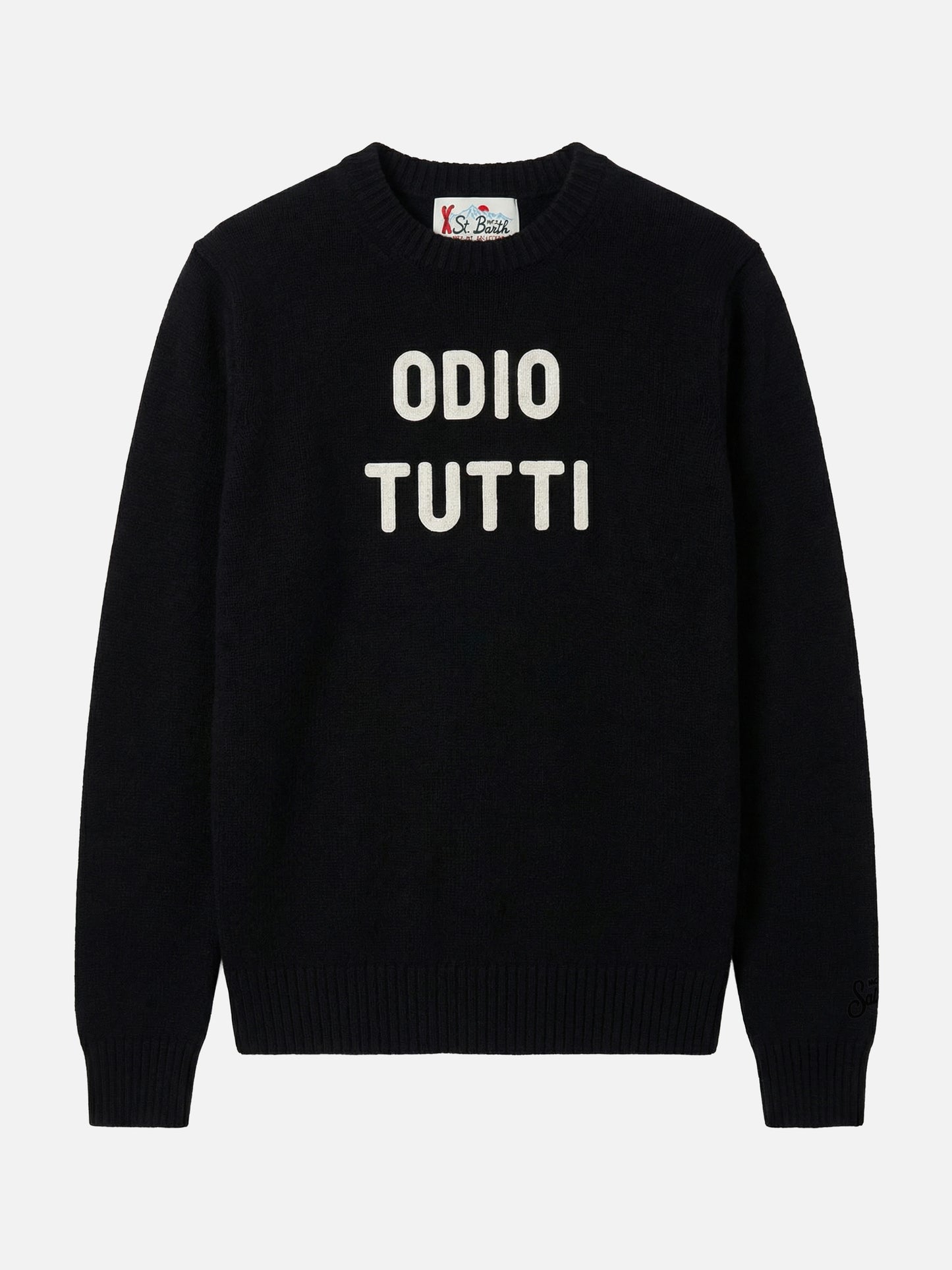Black crewneck Heron with Odio tutti jacquard