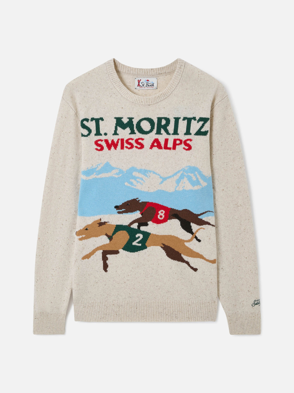 Weißer Pullover Heron mit St. Moritz-Postkartenmotiv