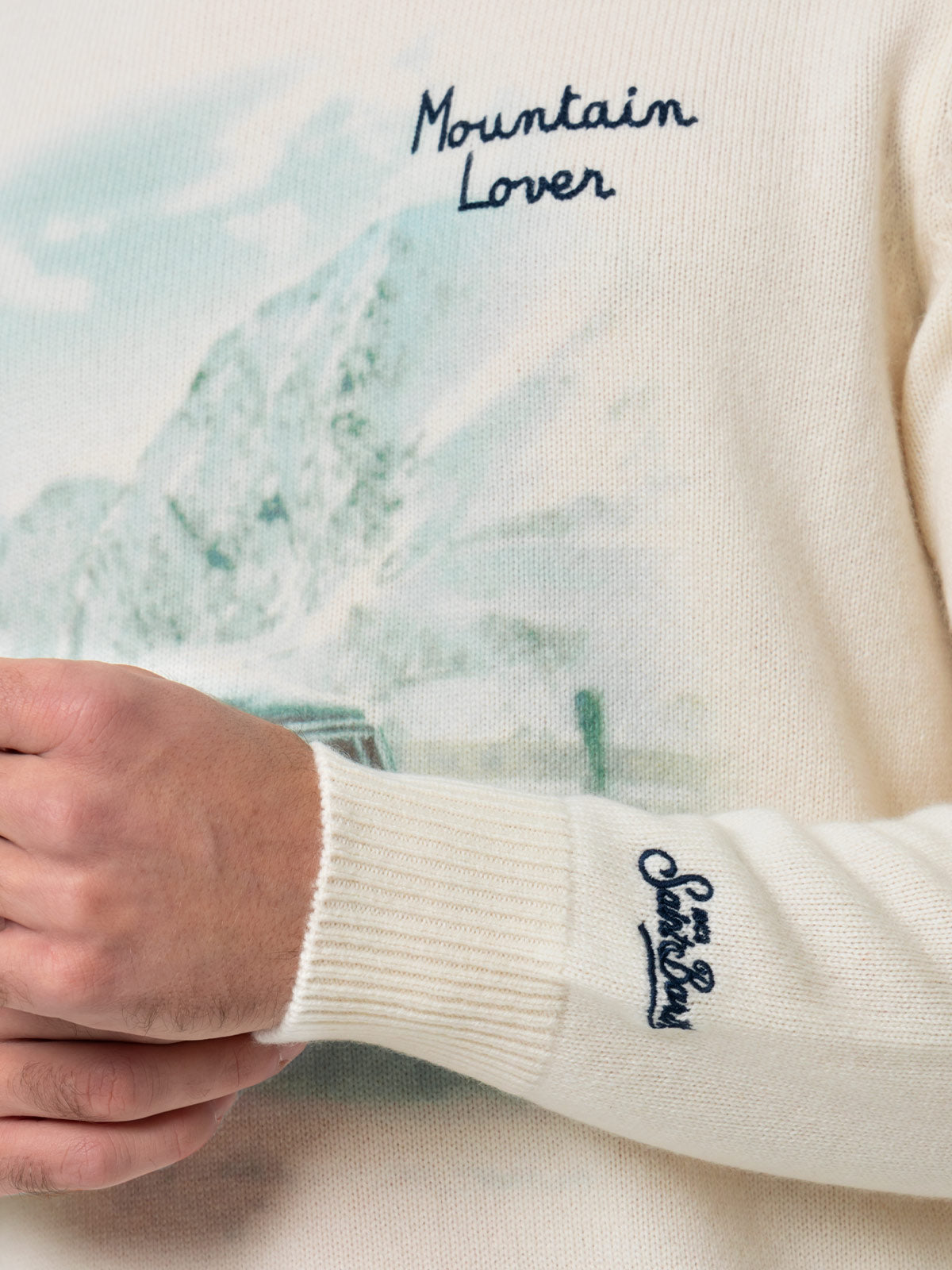 Man white sweater Heron with Mountain lover jacquard - MC2 Saint Barth
