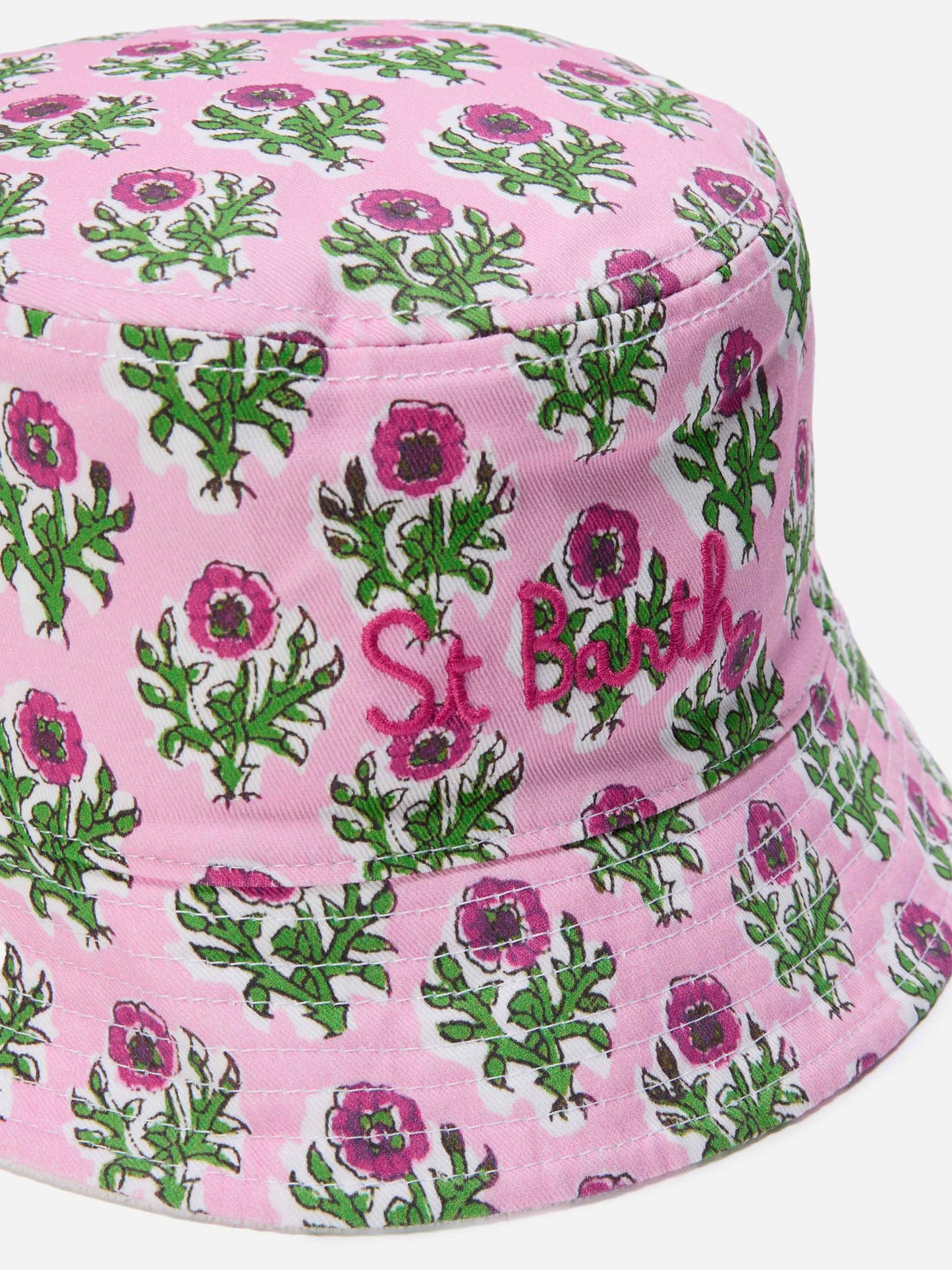 Cappello bucket reversibile con stampa floreale boho e spugna bianca