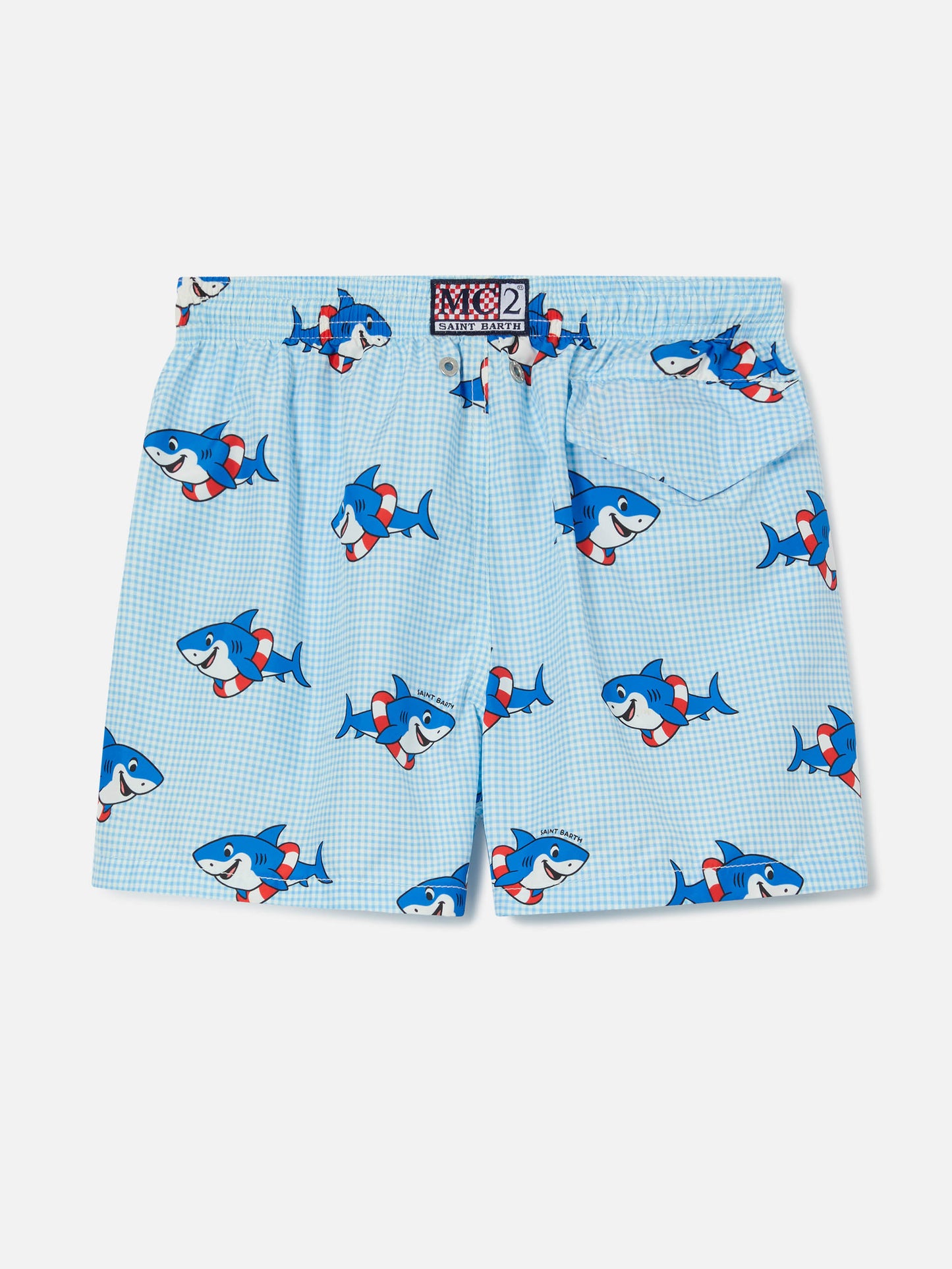 Bañador corto Jean Lighting con estampado Shark sobre fondo Gingham