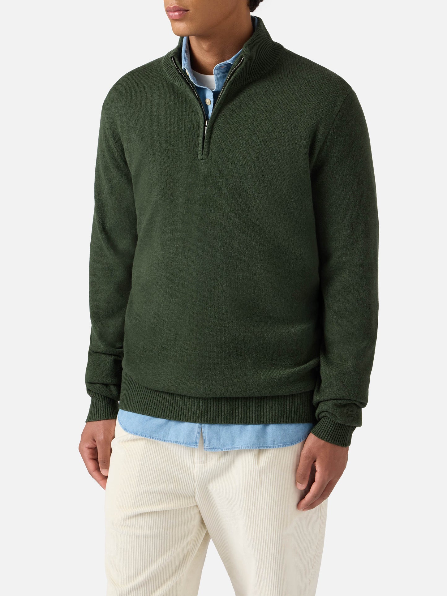Jermyn lambswool half-zip sweater in moss green
