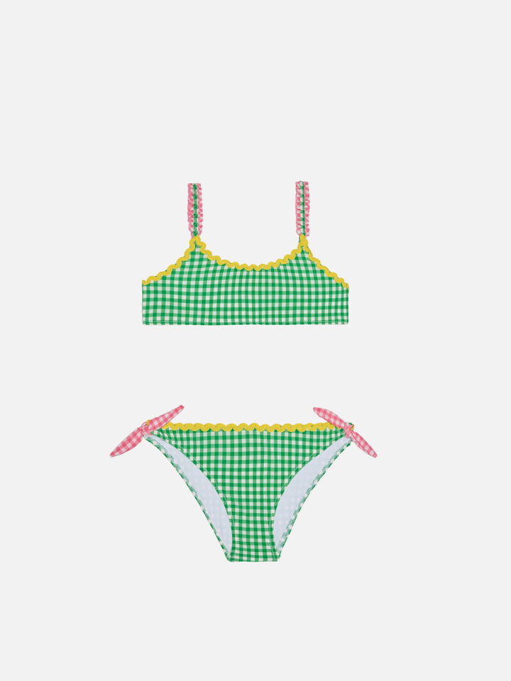 Mädchen-Top-Bikini mit Gingham-Print