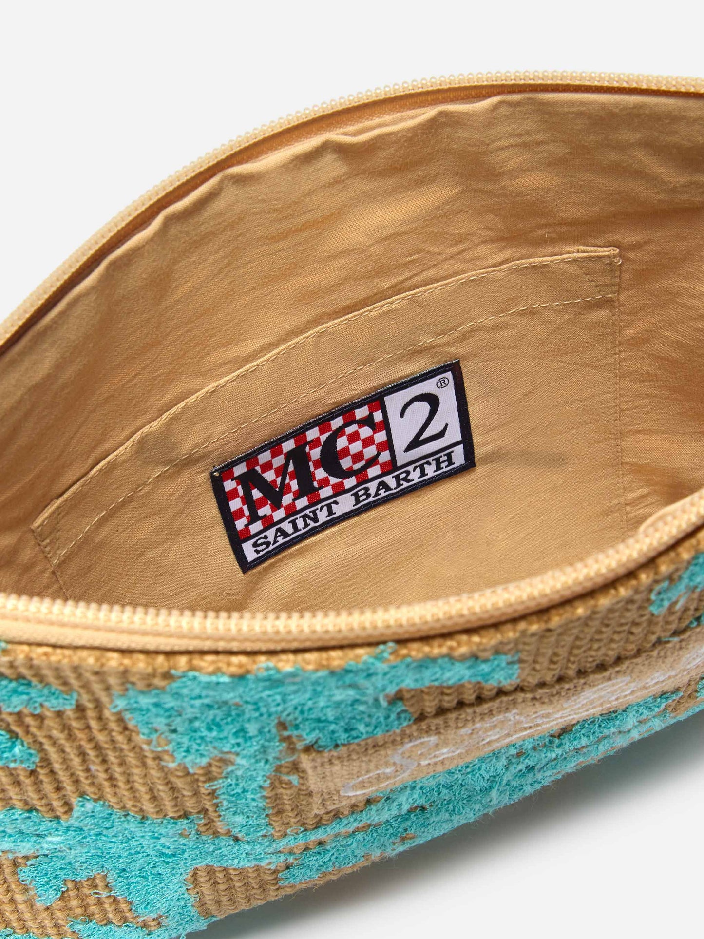 Pochette en jute avec motif palmier brodé