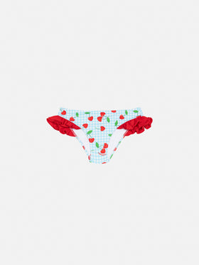 Kelly ruffled swim briefs with cherry and gingham print - MC2 Saint Barth