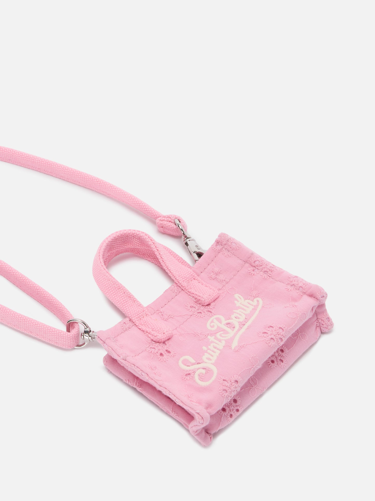 Llavero con forma de mini bolso de algodón Sangallo con logo estampado