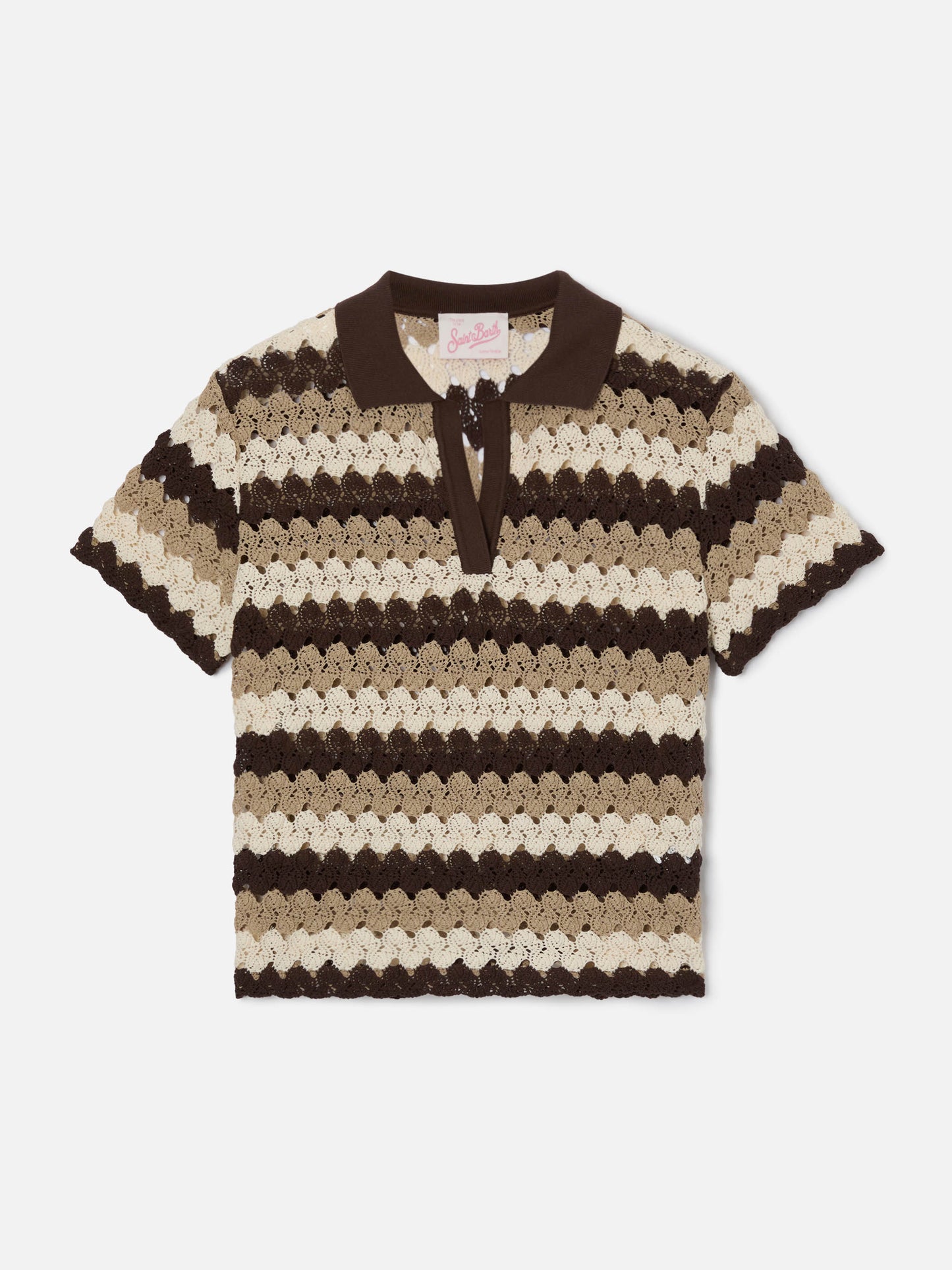Polo Lala en mélange de coton effet crochet à motif rayé