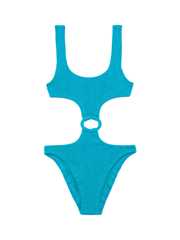 Costume intero cut-out Laurel in crinkle lurex ottanio
